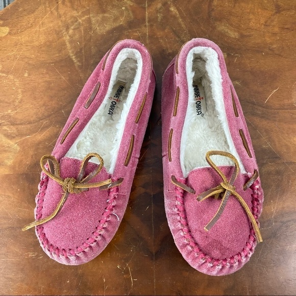 Purple leather lined slippers with rubber soles - Picture 2 of 8